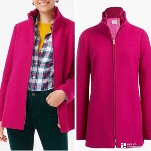 NWOT J. Crew wool blend pea coat in neon plum